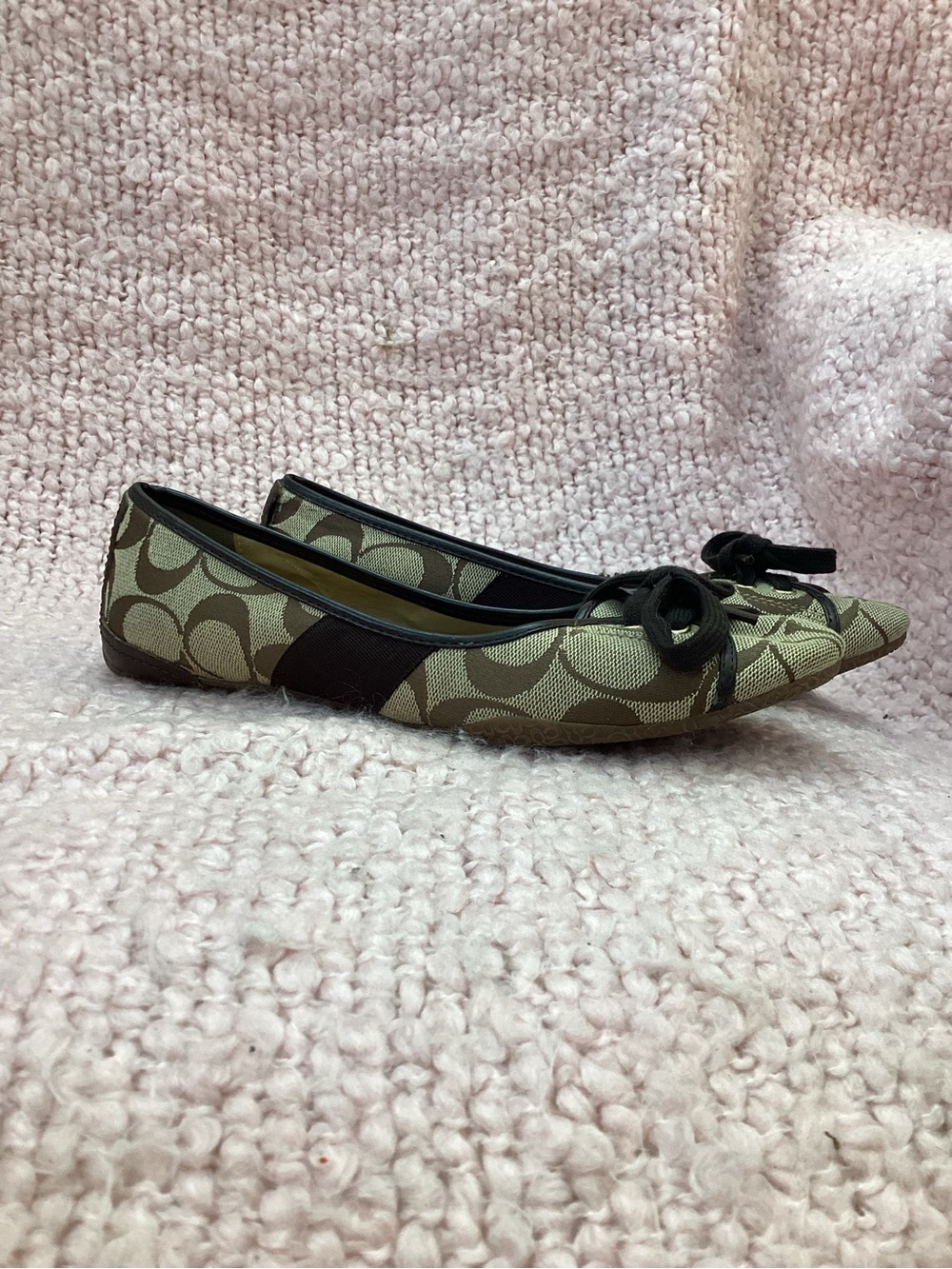 Coach Tan Signature Canvas Ballet Flats with Black Trim - Picture 7 of 11
